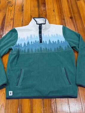 Jack + Sage 1/4 Button Pine Cascade Fleece Pullover Scenic Trees Men's Large